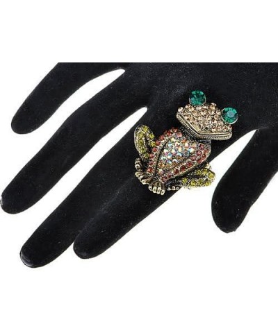 Adjustable Antique Pink Golden Tone Multicolored Rhinestones Frog Toad Ring Golden $9.67 Rings