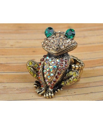 Adjustable Antique Pink Golden Tone Multicolored Rhinestones Frog Toad Ring Golden $9.67 Rings