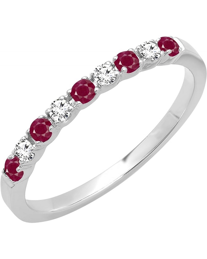 Alternating Round Ruby & White Diamond Stackable Women's Wedding Ring in Gold 8 10k - Metal Stamp White Gold $148.93 Bracelets