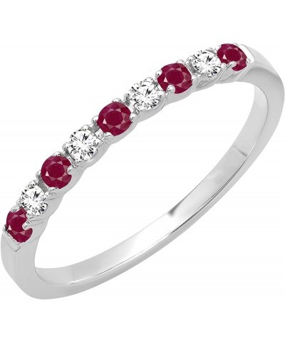 Alternating Round Ruby & White Diamond Stackable Women's Wedding Ring in Gold 8 10k - Metal Stamp White Gold $148.93 Bracelets