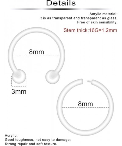 30pcs 14G 16G Septum Retainer Plastic Clear Septum Ring Flexible Septum Piercing Jewelry for Work Sport Surgery MRIs Gauge:16...