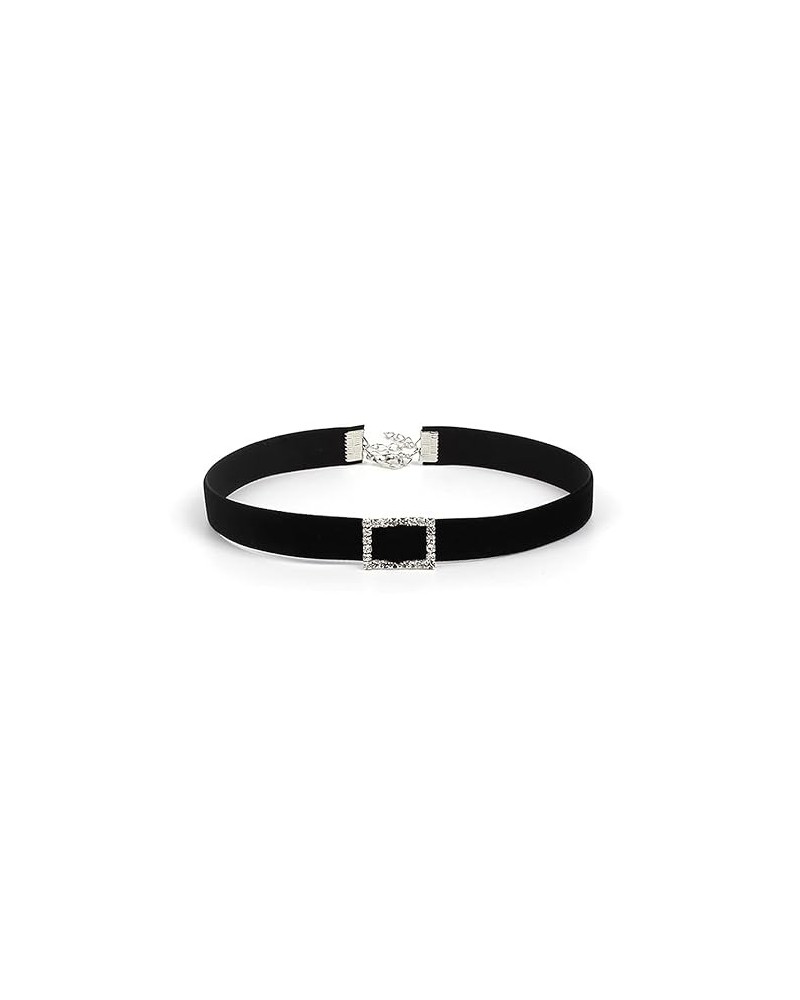 Choker Necklace Silver Adjustable Black Velvet Collar Necklaces for Women and Girls (Circle) Square $6.62 Necklaces