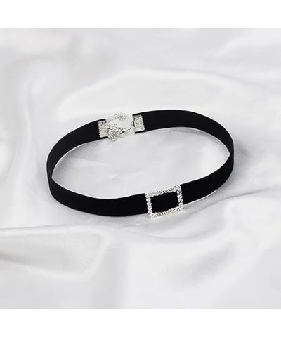 Choker Necklace Silver Adjustable Black Velvet Collar Necklaces for Women and Girls (Circle) Square $6.62 Necklaces