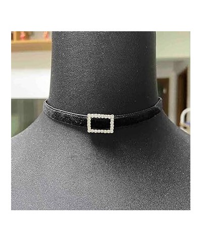 Choker Necklace Silver Adjustable Black Velvet Collar Necklaces for Women and Girls (Circle) Square $6.62 Necklaces