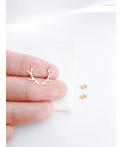 Antler Earrings For Women 18kt Gold Plated Stud Antler Crawler Earrings for Girls Outdoors Earring Cuffs Deer Animal Earrings...