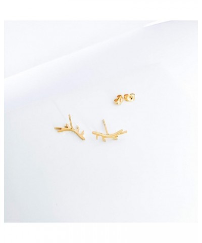 Antler Earrings For Women 18kt Gold Plated Stud Antler Crawler Earrings for Girls Outdoors Earring Cuffs Deer Animal Earrings...