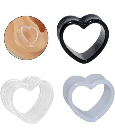 6pcs Heart Shape Acrylic Ear Tunnels Plugs Set White Black Clear Stretcher Expander Ear Tunnels Ear Piercing Jewelry for Wome...