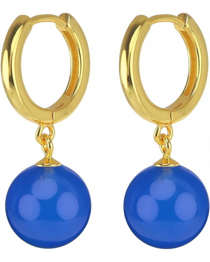 925 Sterling Silver Round buckle ear pendants Natural Agate Bead Dangle Earrings 18k Gold Plated Ear Hook Blue Agate 2 $11.65...