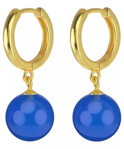 925 Sterling Silver Round buckle ear pendants Natural Agate Bead Dangle Earrings 18k Gold Plated Ear Hook Blue Agate 2 $11.65...