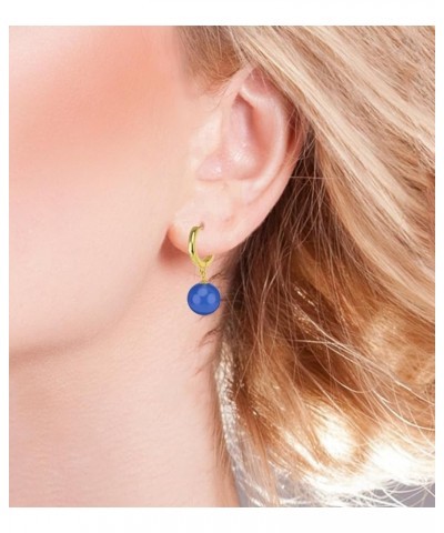 925 Sterling Silver Round buckle ear pendants Natural Agate Bead Dangle Earrings 18k Gold Plated Ear Hook Blue Agate 2 $11.65...