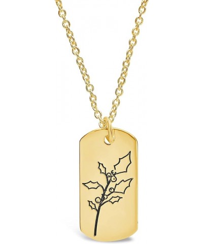 Birth Flower Necklace - 14K Gold Plated or Rhodium Plated Brass - Statement Pendant - Adjustable Chain, Lobster Clasp - 16” C...