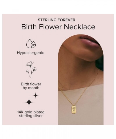 Birth Flower Necklace - 14K Gold Plated or Rhodium Plated Brass - Statement Pendant - Adjustable Chain, Lobster Clasp - 16” C...