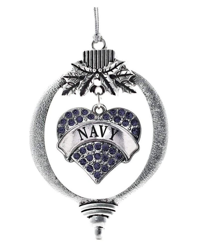 Navy Mom Charm Ornament - Silver Pave Heart Charm Holiday Ornaments with Cubic Zirconia Jewelry Navy $8.75 Bracelets