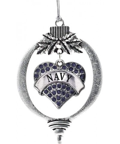 Navy Mom Charm Ornament - Silver Pave Heart Charm Holiday Ornaments with Cubic Zirconia Jewelry Navy $8.75 Bracelets