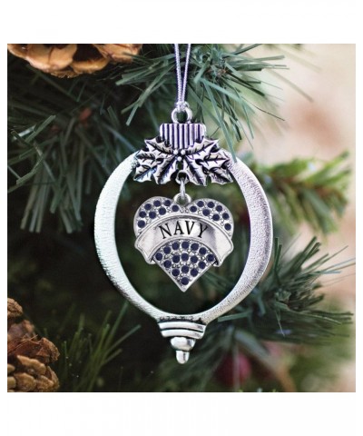 Navy Mom Charm Ornament - Silver Pave Heart Charm Holiday Ornaments with Cubic Zirconia Jewelry Navy $8.75 Bracelets