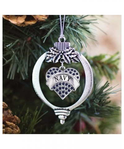 Navy Mom Charm Ornament - Silver Pave Heart Charm Holiday Ornaments with Cubic Zirconia Jewelry Navy $8.75 Bracelets