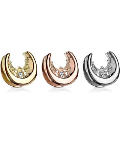 Rose Gold Tone Floral Filigree Crystal Center Saddle Spreader Ear Gauges in 316L Stainless Steel, Sold as A Pair 14mm (9/16")...