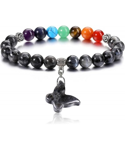 Chakra Crystal Bracelet for Women 8mm Healing Crystal Gemstone Bead Bracelet with Butterfly Charm Bracelet Gift black labrado...