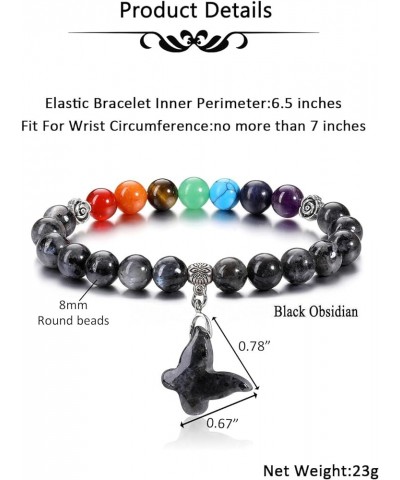 Chakra Crystal Bracelet for Women 8mm Healing Crystal Gemstone Bead Bracelet with Butterfly Charm Bracelet Gift black labrado...