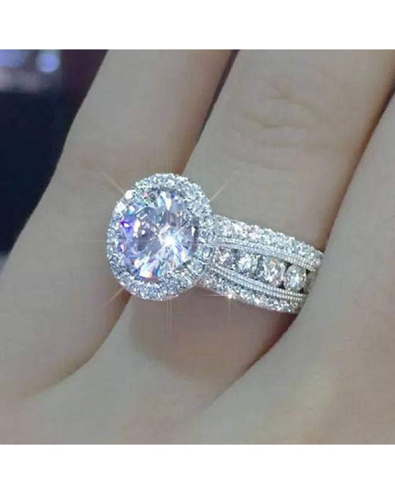 18K Platinum Plated Shiny Princess-Cut Cushion-Cut 4ct Diamond Ring 5A Cubic Zirconia Ring S925 Sterling Silver Classic Gypso...