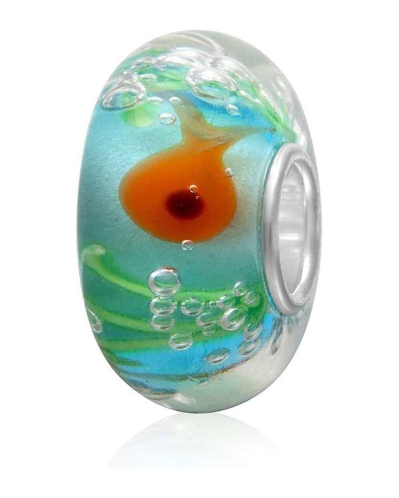 Goldfish Floating in Blue Sea Lampwork Murano Glass Charm 925 Sterling Silver Core fit for Fashion Charms Bracelets $8.99 Bra...