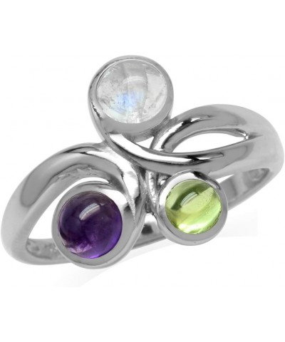 Cabochon 3 Stone 925 Sterling Silver Ribbon Knot Weave Right Hand Ring Jewelry for Women moonstone amethyst and peridot $10.6...