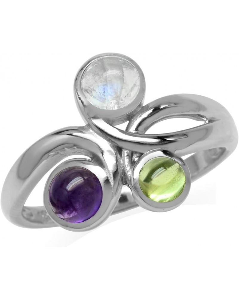 Cabochon 3 Stone 925 Sterling Silver Ribbon Knot Weave Right Hand Ring Jewelry for Women moonstone amethyst and peridot $10.6...