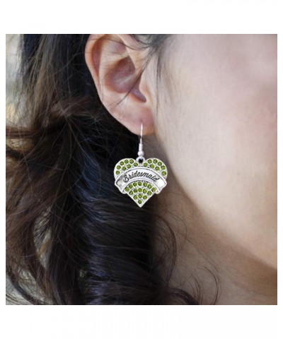 Silver Pave Heart Charm French Hook Drop Earrings with Cubic Zirconia Jewelry Green Bridesmaid $11.79 Earrings