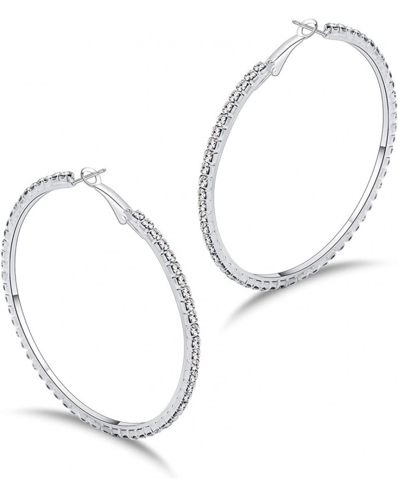 Hoop Earrings for Women and Girls, Shinning Rhinestone Hoop Earrings, Hypoallergenic Plated Alloy Earrings, Silver 5cm $7.78 ...