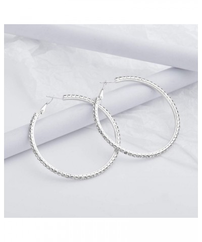 Hoop Earrings for Women and Girls, Shinning Rhinestone Hoop Earrings, Hypoallergenic Plated Alloy Earrings, Silver 5cm $7.78 ...