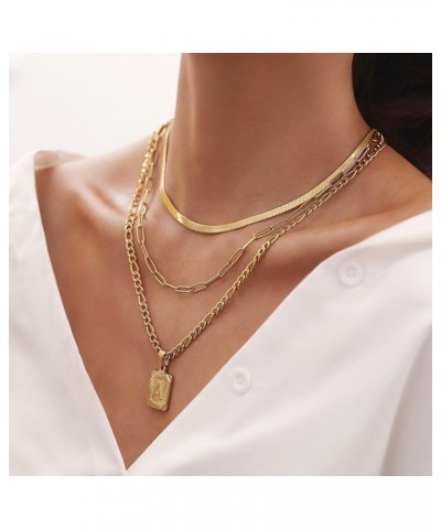 Gold Layered Initial Necklaces for Women, 14K Gold Plated Dainty Square Letter A-Z Pendant Figaro Chain Paperclip Snake Choke...