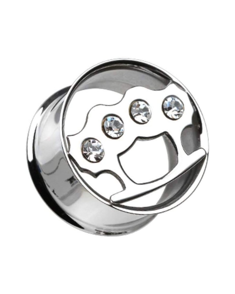 Clear Gem Steel Brass Knuckle Double Flared Ear Gauge Plug 1/2" (12.5mm) $9.60 Body Jewelry