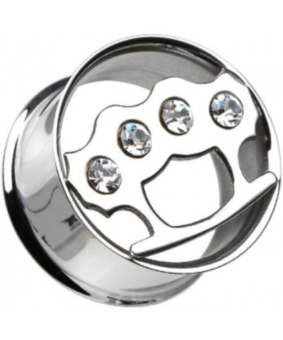 Clear Gem Steel Brass Knuckle Double Flared Ear Gauge Plug 1/2" (12.5mm) $9.60 Body Jewelry