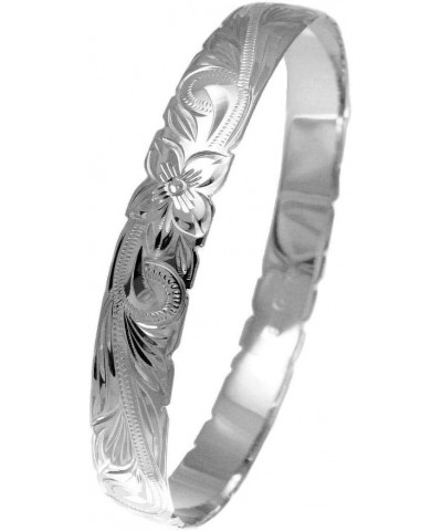 925 Sterling Silver Hawaiian Scroll Plumeria Flower 10mm Cut Out Edge Bangle Size 7-9 7.5 inches $43.00 Bracelets