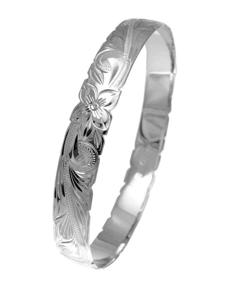 925 Sterling Silver Hawaiian Scroll Plumeria Flower 10mm Cut Out Edge Bangle Size 7-9 7.5 inches $43.00 Bracelets