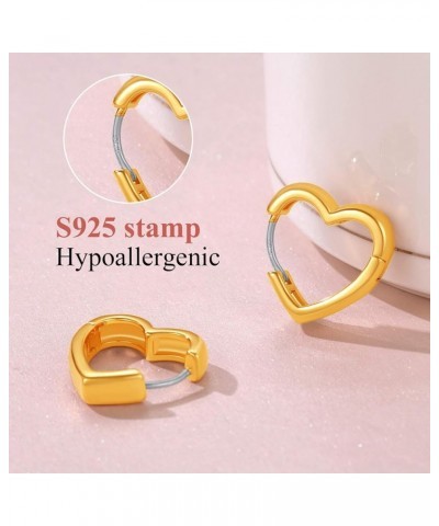 Hypoallergenic Small Star/Heart/Spike/Square Huggie Earrings for Women 18K Gold/Platinum Plated Cute Girls' Studs 3. heart (g...