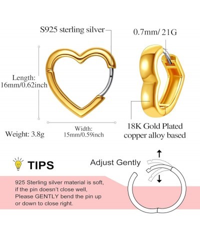 Hypoallergenic Small Star/Heart/Spike/Square Huggie Earrings for Women 18K Gold/Platinum Plated Cute Girls' Studs 3. heart (g...