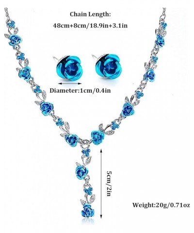 Rose Flower Necklace Earrings Set Crystal 3Pcs Bridal Flower Pendant Necklace Chain Studs Floral Wedding Jewelry for Women Gi...