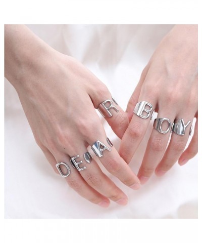 A-Z Wide Name Initial Alphabet Adjustable Open Ring,Bold Initial Letter Rings,Women Ring Personalised Engraved Women's Open R...