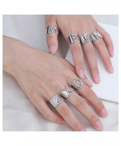 A-Z Wide Name Initial Alphabet Adjustable Open Ring,Bold Initial Letter Rings,Women Ring Personalised Engraved Women's Open R...