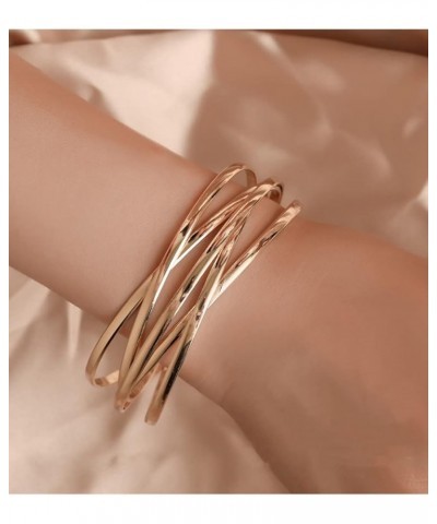 Hollow Bangle Bracelet for Women Multi Layered Rose Gold Cuff Bracelet for BFF Gold Cross Wire Open Bangle Bracelet for Teen ...