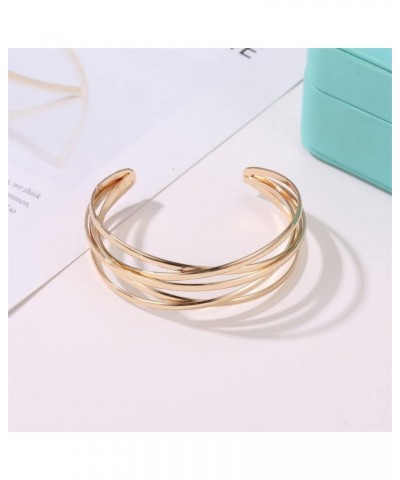 Hollow Bangle Bracelet for Women Multi Layered Rose Gold Cuff Bracelet for BFF Gold Cross Wire Open Bangle Bracelet for Teen ...