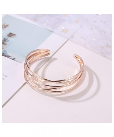 Hollow Bangle Bracelet for Women Multi Layered Rose Gold Cuff Bracelet for BFF Gold Cross Wire Open Bangle Bracelet for Teen ...