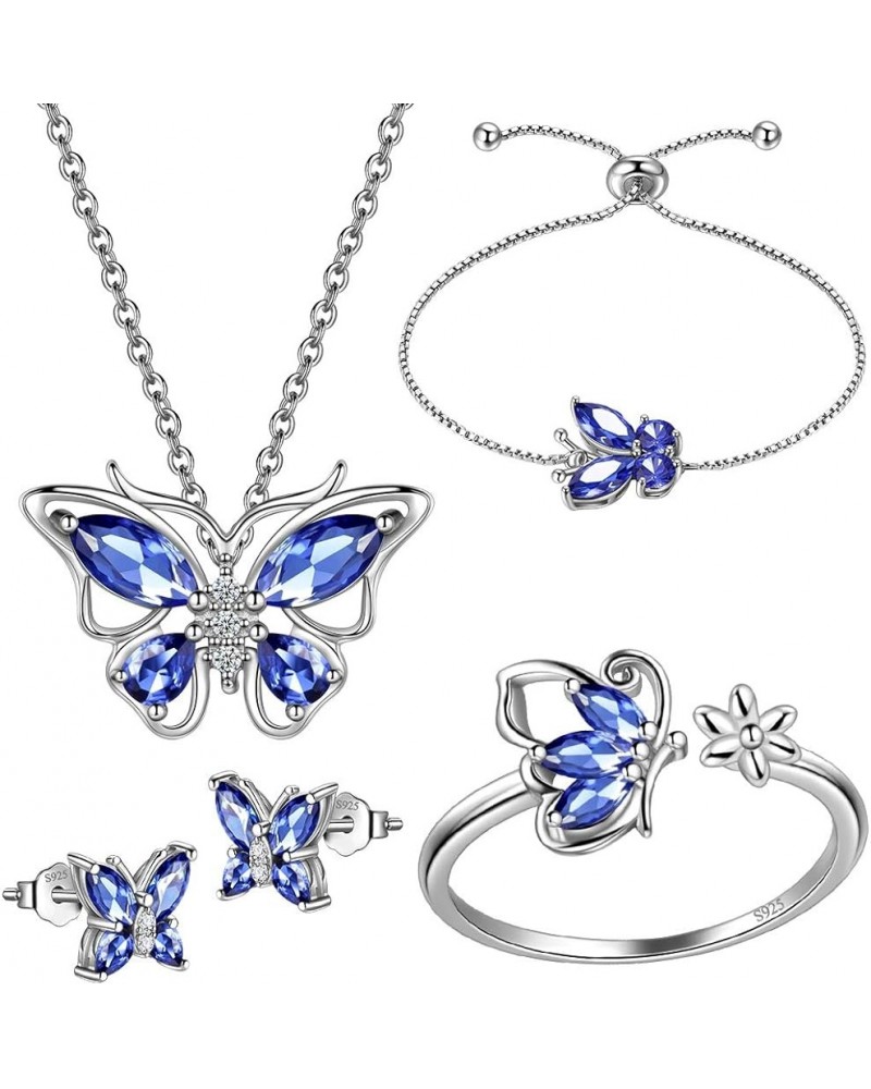 925 Sterling Silver Birthstone Butterfly Jewelry Women Crystal Animal Cute Butterflies Birthday Necklace/Earring/Ring/Bracele...