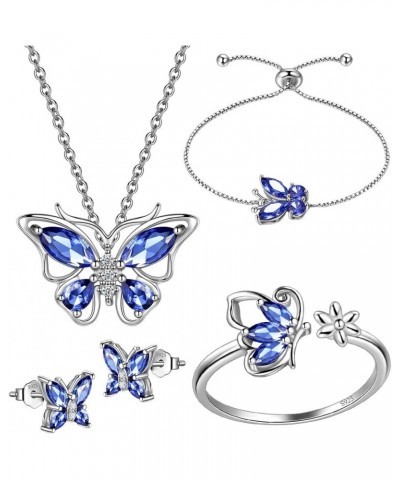 925 Sterling Silver Birthstone Butterfly Jewelry Women Crystal Animal Cute Butterflies Birthday Necklace/Earring/Ring/Bracele...