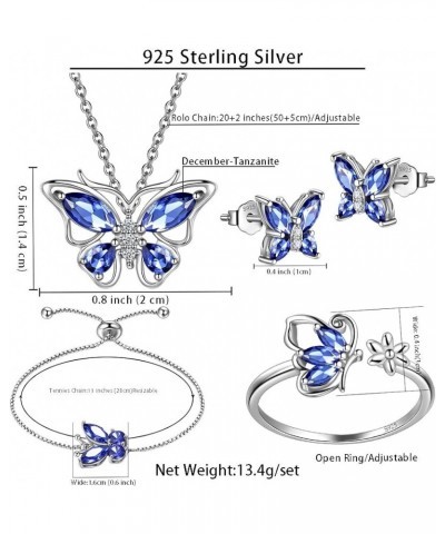 925 Sterling Silver Birthstone Butterfly Jewelry Women Crystal Animal Cute Butterflies Birthday Necklace/Earring/Ring/Bracele...