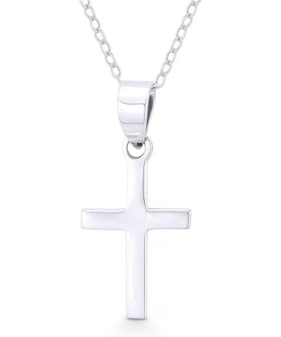 Flat Latin Crucifix Christian Cross 25.5x12mm (1x0.5in) Pendant w/Chain Necklace in .925 Sterling Silver 22-inch Chain Neckla...