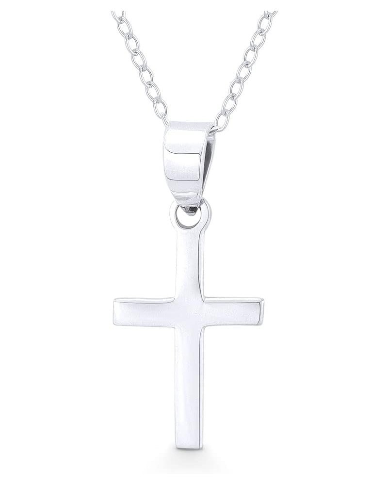 Flat Latin Crucifix Christian Cross 25.5x12mm (1x0.5in) Pendant w/Chain Necklace in .925 Sterling Silver 22-inch Chain Neckla...