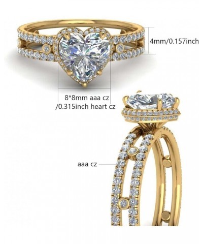 Couple Rings Matching Ring Heart 1.5ct CZ Yellow Gold Plated Women Wedding Ring Sets for Him and Her Rings Gold women size8 &...