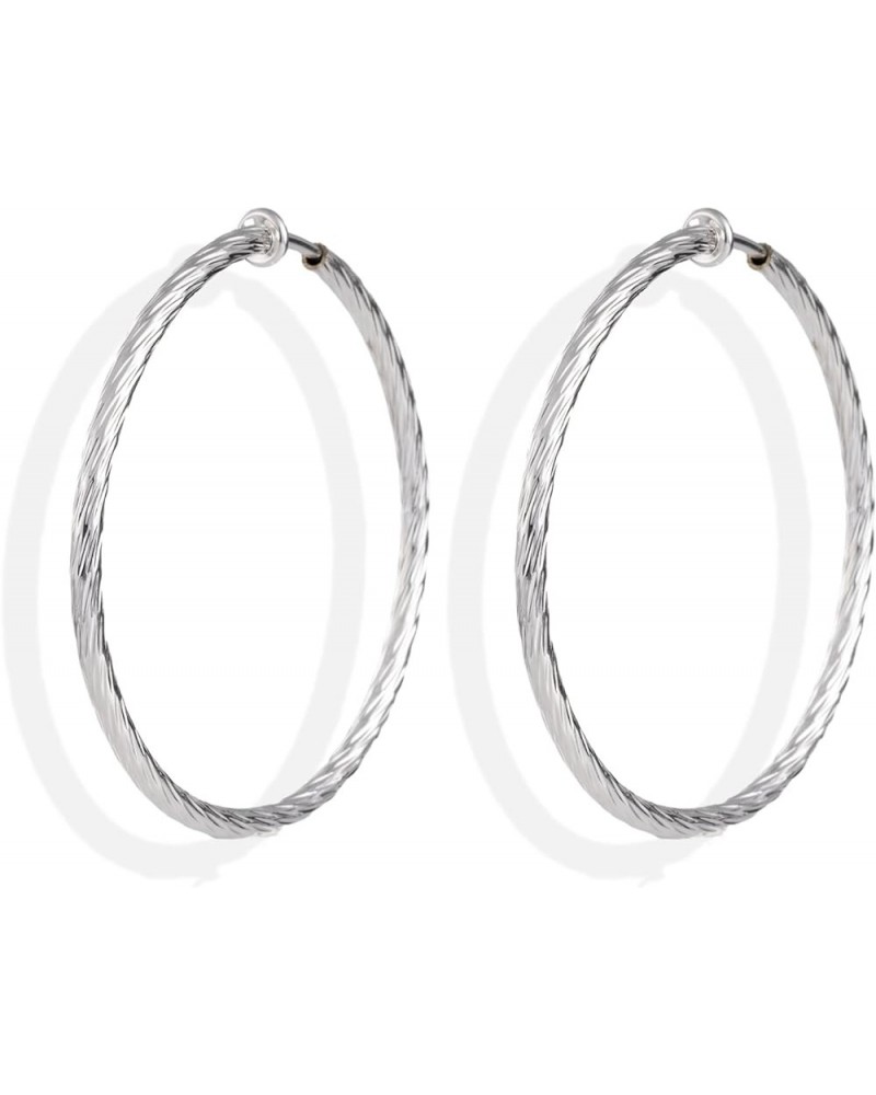 Clip On Hoop Earrings For Women Girls No Piercing Earrrings Spring Hoops for Non-Pierced Ears Grey Tone 4CM/1.57" 5CM/1.96" 6...